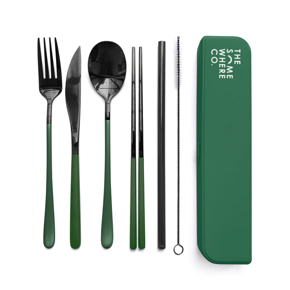 Cutlery Kit - Black with Forest Green Handle