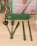 Cutlery Kit - Black with Forest Green Handle